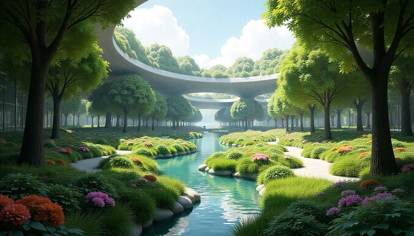 Cross-section of Astraholon interior showing:
                              - Blue residential zones with arcologies
                              - Green agricultural areas with hydroponics
                              - Orange industrial sector along central axis
                              - Human figures for scale